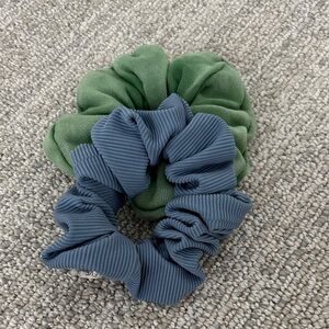 Set of TWO hair scrunchies Green and Blue cloth Scrunchie Set